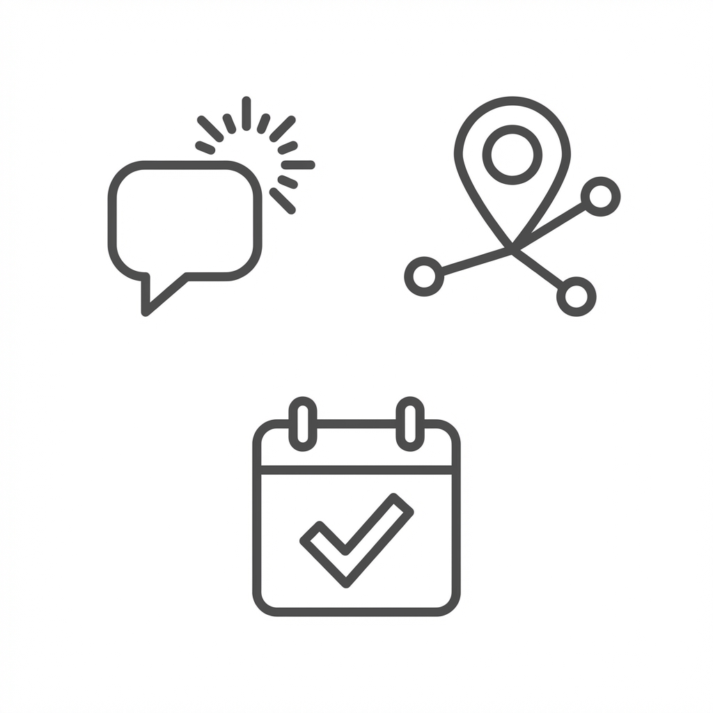 Conversation, location, and timeline icons